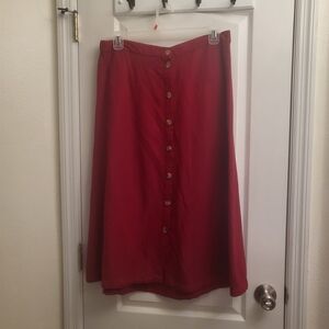 LOFT Red A-Line Button Skirt